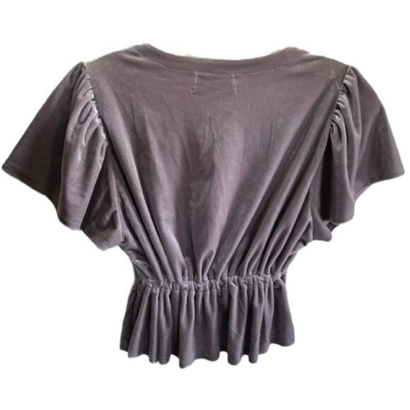 Urban Outfitters Goldie Velvet Tie Top Flutter Sleeve Size Small Silver Velour - Picture 6 of 8